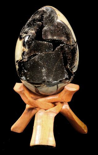 Septarian Dragon Egg Geode - Black Crystals #37124